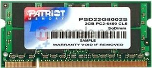 Patriot DDR2 SODIMM 2GB 800MHz CL6 (PSD22G8002S) цена и информация | Оперативная память (RAM) | 220.lv