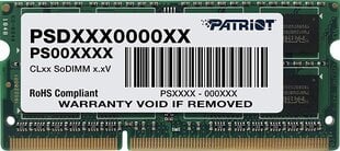 Patriot DDR3 SODIMM 4 GB 1600 MHz CL11 (PSD34G16002S) cena un informācija | Operatīvā atmiņa (RAM) | 220.lv