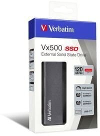 Ārējais SSD diskdzinis Verbatim Vx500 120GB, USB 3.1, Gen 2, pelēks / V47441 цена и информация | Ārējie cietie diski | 220.lv