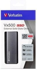 Внешний твердотельный накопитель Verbatim Vx500 120 ГБ, USB 3.1, Gen 2, серый / V47441 цена и информация | Жёсткие диски | 220.lv