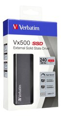 Внешний SSD диск Verbatim Vx500 240GB, USB 3.1, Gen 2, серый / V47442 цена и информация | Жёсткие диски | 220.lv