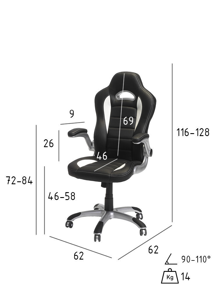 Spēļu krēsls FurnHouse Speedy 3, melns/balts cena un informācija | Biroja krēsli | 220.lv