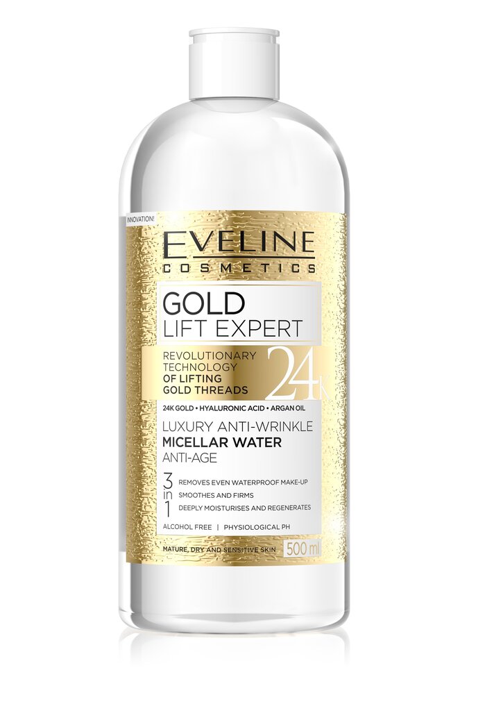 Micelārais ūdens ar zelta daļiņām Eveline Gold Lift Expert 500 ml цена и информация | Sejas ādas kopšana | 220.lv
