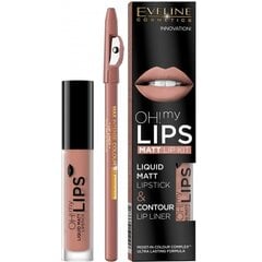 Komplekts Eveline Oh My Lips Liquid Matt 01 Neutral Nude: lūpu krāsa 4.5 ml + lūpu kontūrzīmulis 1 gab. цена и информация | Помады, бальзамы, блеск для губ | 220.lv