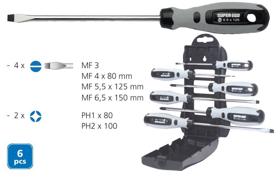 Skrūvgriežu komplekts Super Ego, 6 gab. cena un informācija | Rokas instrumenti | 220.lv