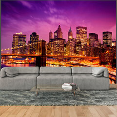 Foto tapete - Manhattan and Brooklyn Bridge by night цена и информация | Фотообои | 220.lv