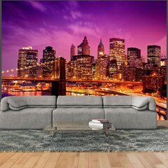 Foto tapete - Manhattan and Brooklyn Bridge by night цена и информация | Фотообои | 220.lv