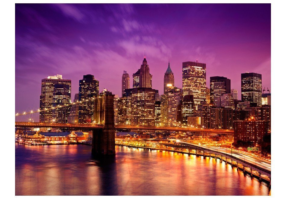 Foto tapete - Manhattan and Brooklyn Bridge by night цена и информация | Fototapetes | 220.lv