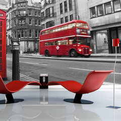 Foto tapete - Red bus and phone box in London cena un informācija | Fototapetes | 220.lv