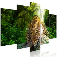 Glezna - Leopard Lying (5 Parts) Wide Green цена и информация | Картины | 220.lv