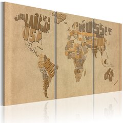 Glezna - The world map in beige and brown cena un informācija | Gleznas | 220.lv