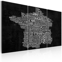 Glezna - Text map of France on the black background - triptych cena un informācija | Gleznas | 220.lv