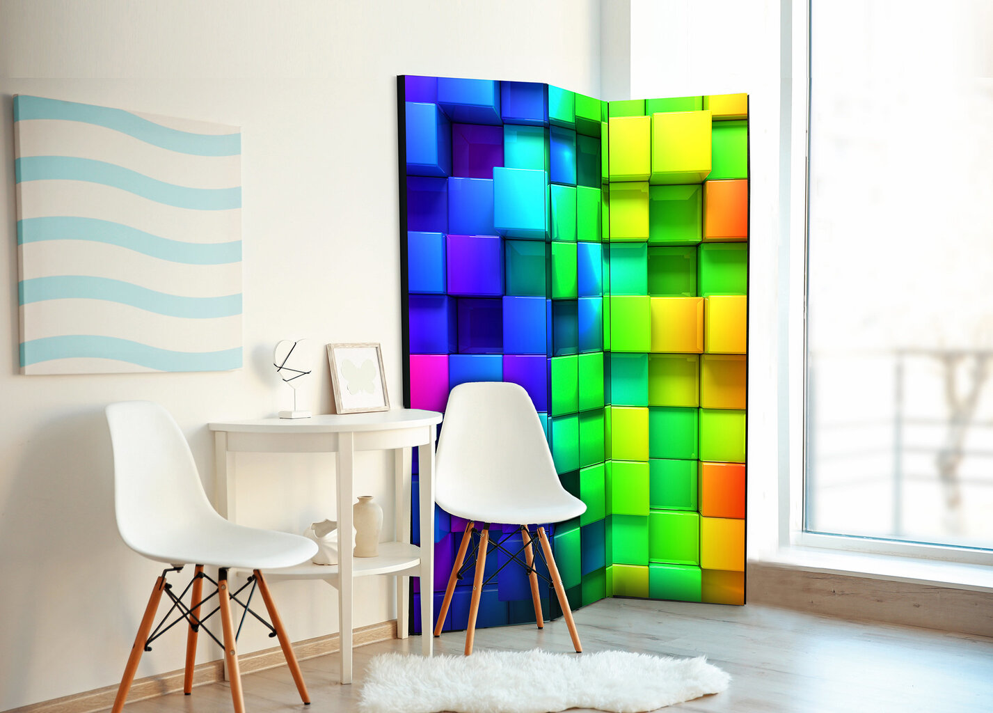 3-daļīgs aizslietnis - Colourful Cubes [Room Dividers] cena un informācija | Aizslietņi | 220.lv