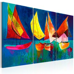 Ar rokām gleznota glezna - Colourful sailboats cena un informācija | Gleznas | 220.lv