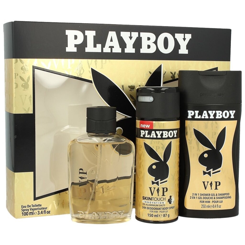 Komplekts Playboy VIP vīriešiem: tualetes ūdens EDT 100 ml + dušas želeja 250 ml + izsmidzināms dezodorants 150 ml cena un informācija | Vīriešu smaržas | 220.lv