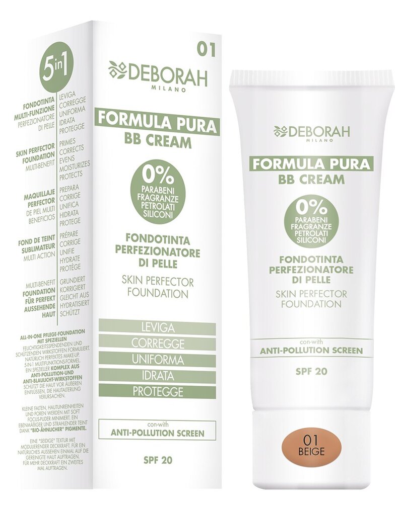 BB sejas krēms Deborah Milano Formula Pura SPF20 30 ml cena un informācija | Sejas krēmi | 220.lv