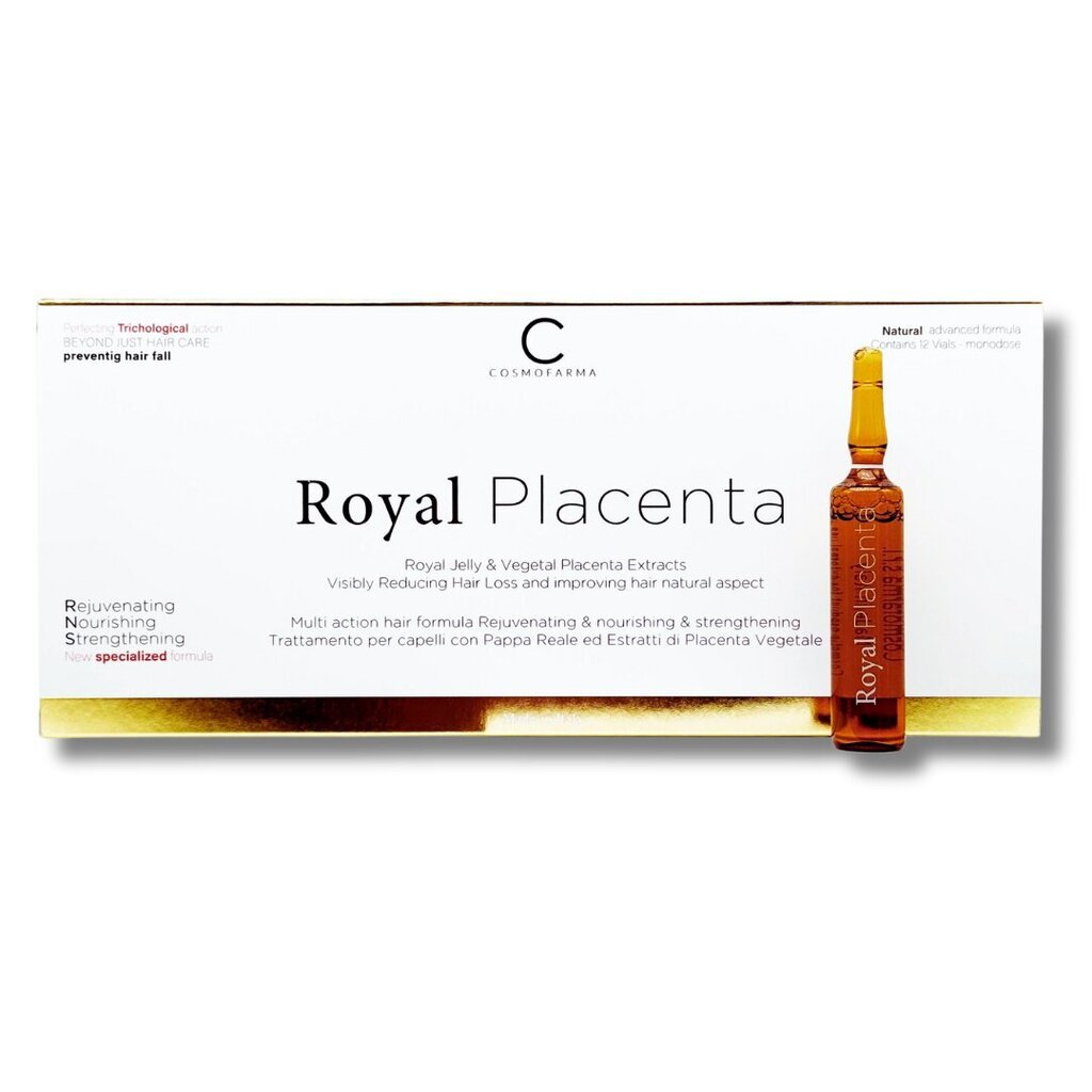 Karaliskās ampulas ar augu placentu pret matu izkrišanu Cosmofarma Royal Placenta 12 x 10 ml цена и информация | Matu uzlabošanai | 220.lv