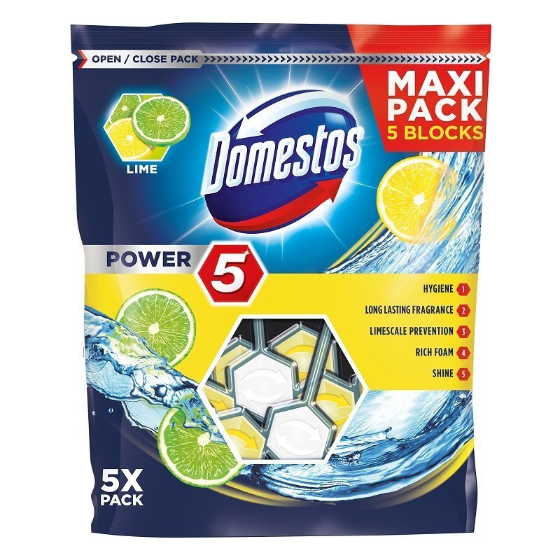 Domestos tualetes bloks Power 5 Lime, 5x55 g cena un informācija | Tīrīšanas līdzekļi | 220.lv