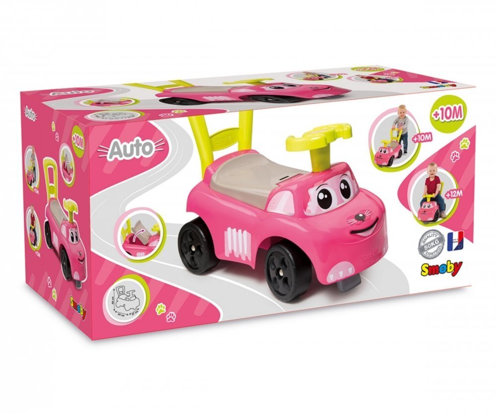 Stumjamā mašīna - stumējs bērniem Smoby Auto Pink Ride-on, 10+ mēn. cena un informācija | Rotaļlietas zīdaiņiem | 220.lv