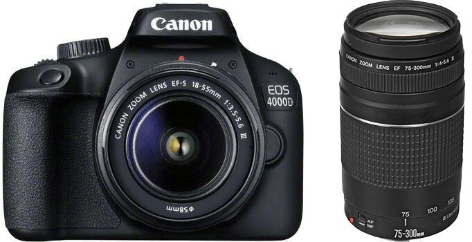 Canon EOS 4000D 18-55 mm III + 75-300 mm III komplekts цена и информация | Digitālās fotokameras | 220.lv