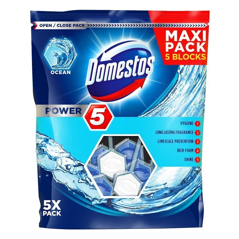 Domestos tualetes bloks Power 5 Ocean, 5x55 g cena un informācija | Tīrīšanas līdzekļi | 220.lv