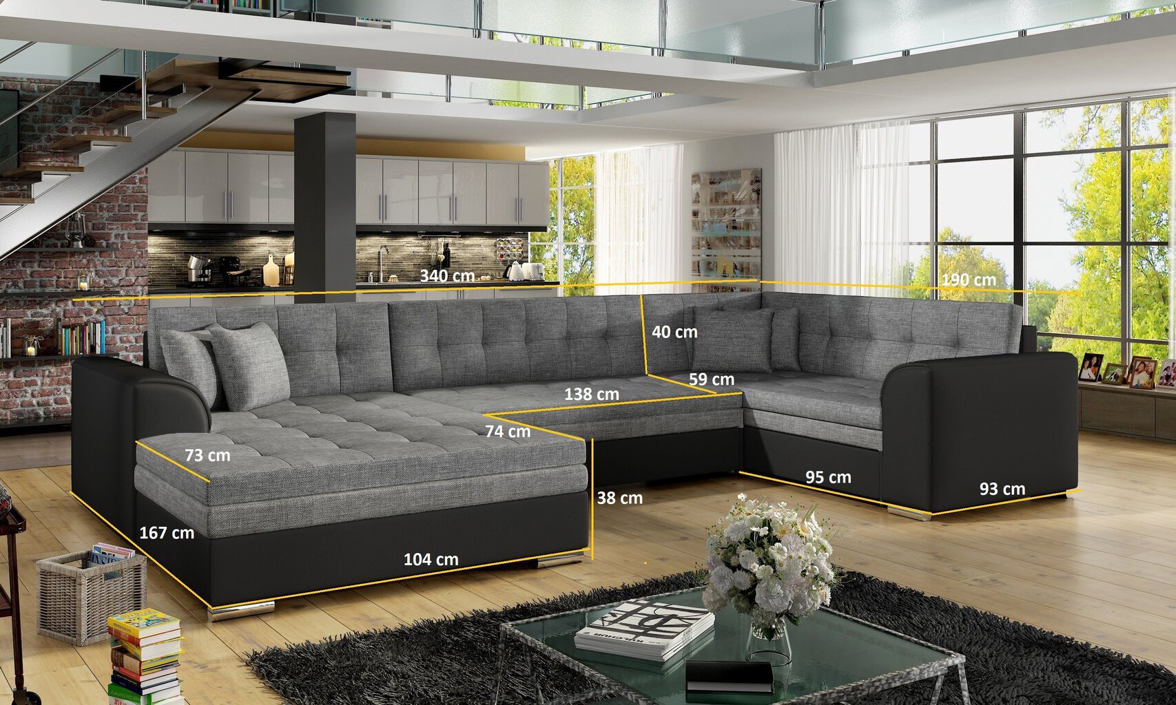 Stūra dīvāns NORE Damario, pelēks/melns цена и информация | Stūra dīvāni | 220.lv