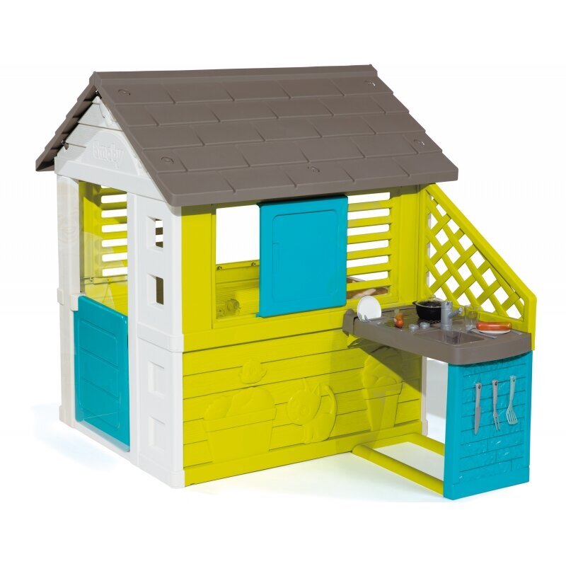 Bērnu rotaļu namiņš ar virtuvi Smoby Pretty Playhouse + Summer Kitchen цена и информация | Bērnu rotaļu laukumi, mājiņas | 220.lv
