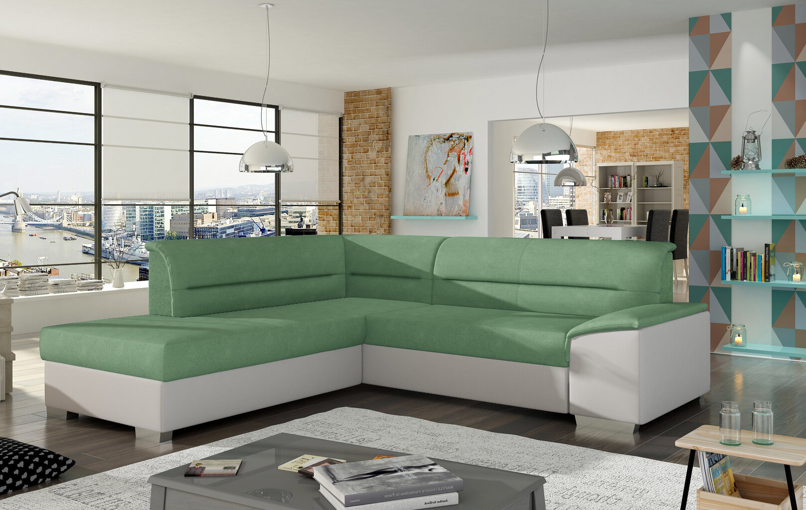 Mīksts stūra dīvāns Verso, zaļš/pelēks цена и информация | Stūra dīvāni | 220.lv