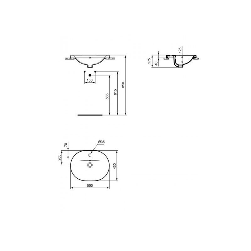 Padziļinājuma izlietne Ideal Standard Connect Oval 55x43 cm, balta. E503901 cena un informācija | Izlietnes | 220.lv