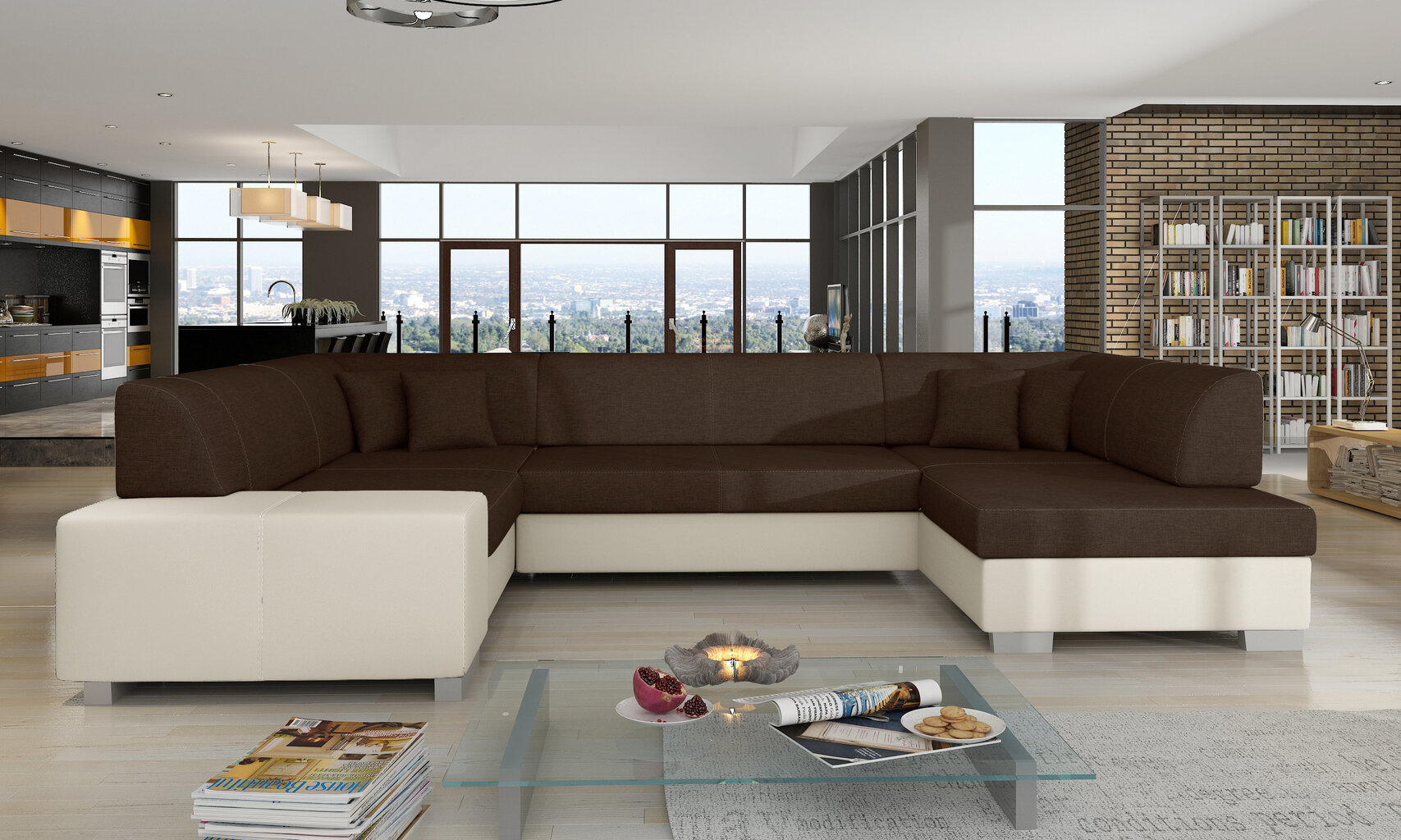 Mīksts stūra dīvāns Havana, brūns/krēmkrāsas cena un informācija | Stūra dīvāni | 220.lv