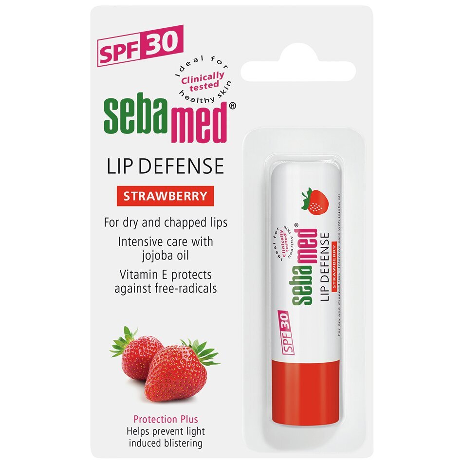 Lūpu balzams ar zemenēm Sebamed Sensitive Skin Lip Defense SPF30 4.8 g cena un informācija | Lūpu krāsas, balzāmi, spīdumi, vazelīns | 220.lv