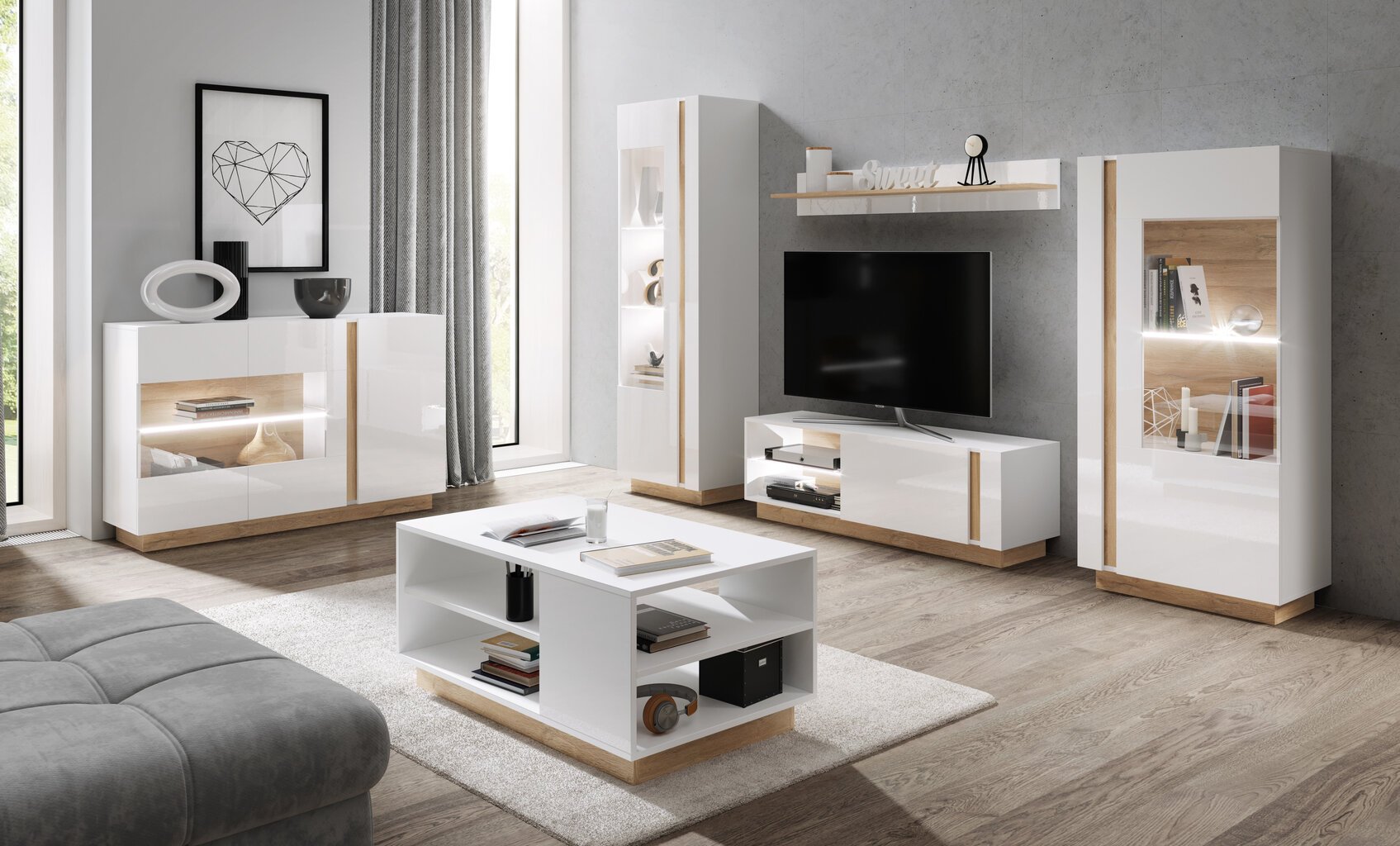 TV galdiņš Arco 138, balts / ozolkoka krāsā цена и информация | TV galdiņi | 220.lv