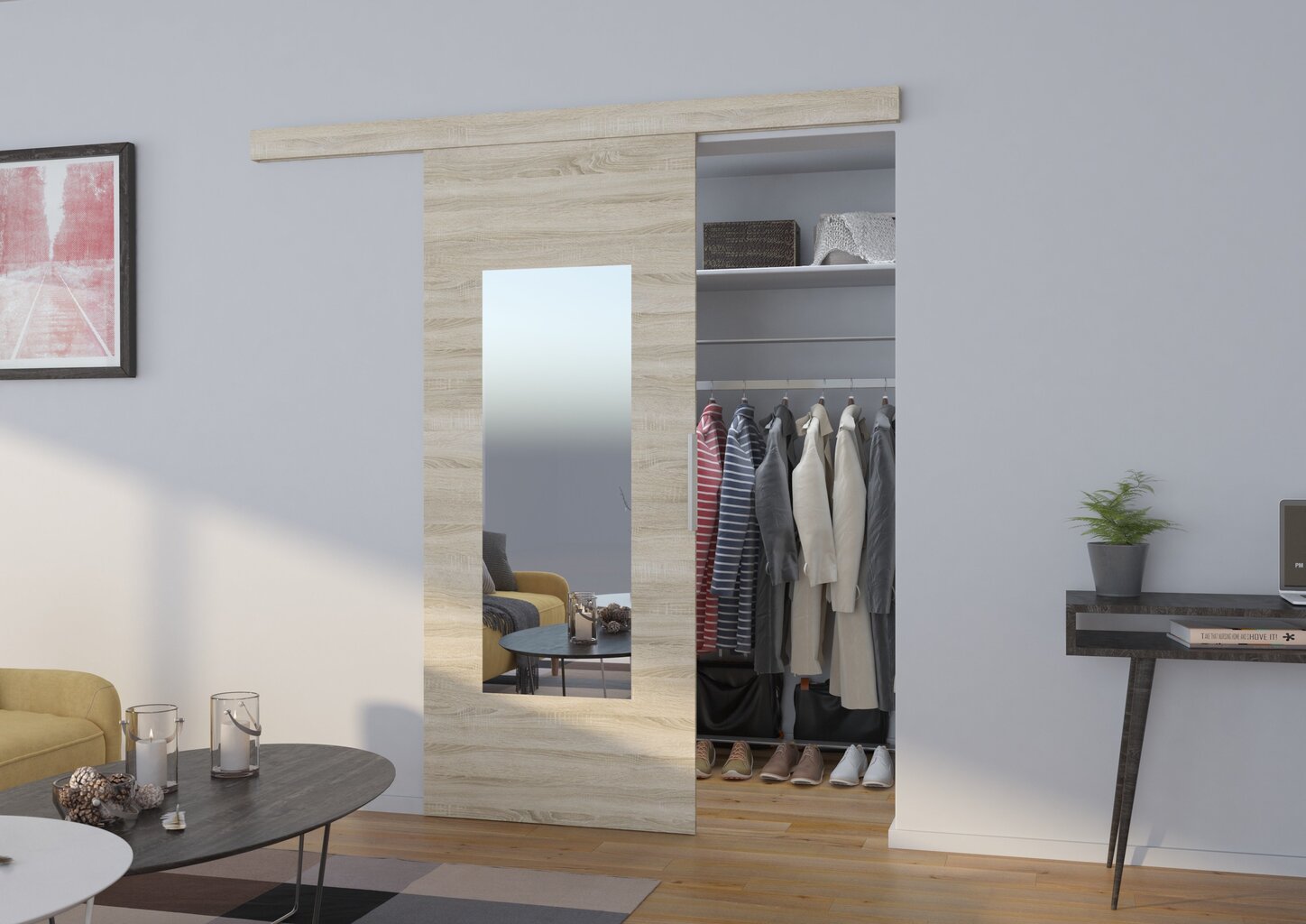 Durvju nišas ar spoguli Nela 100, ozola krāsas цена и информация | Skapji | 220.lv