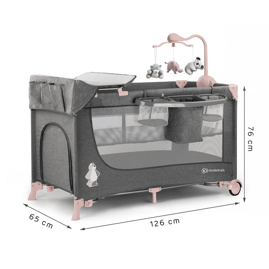 Bērnu gultiņa - manēža KinderKraft Joy Pink cena un informācija | Manēžas | 220.lv
