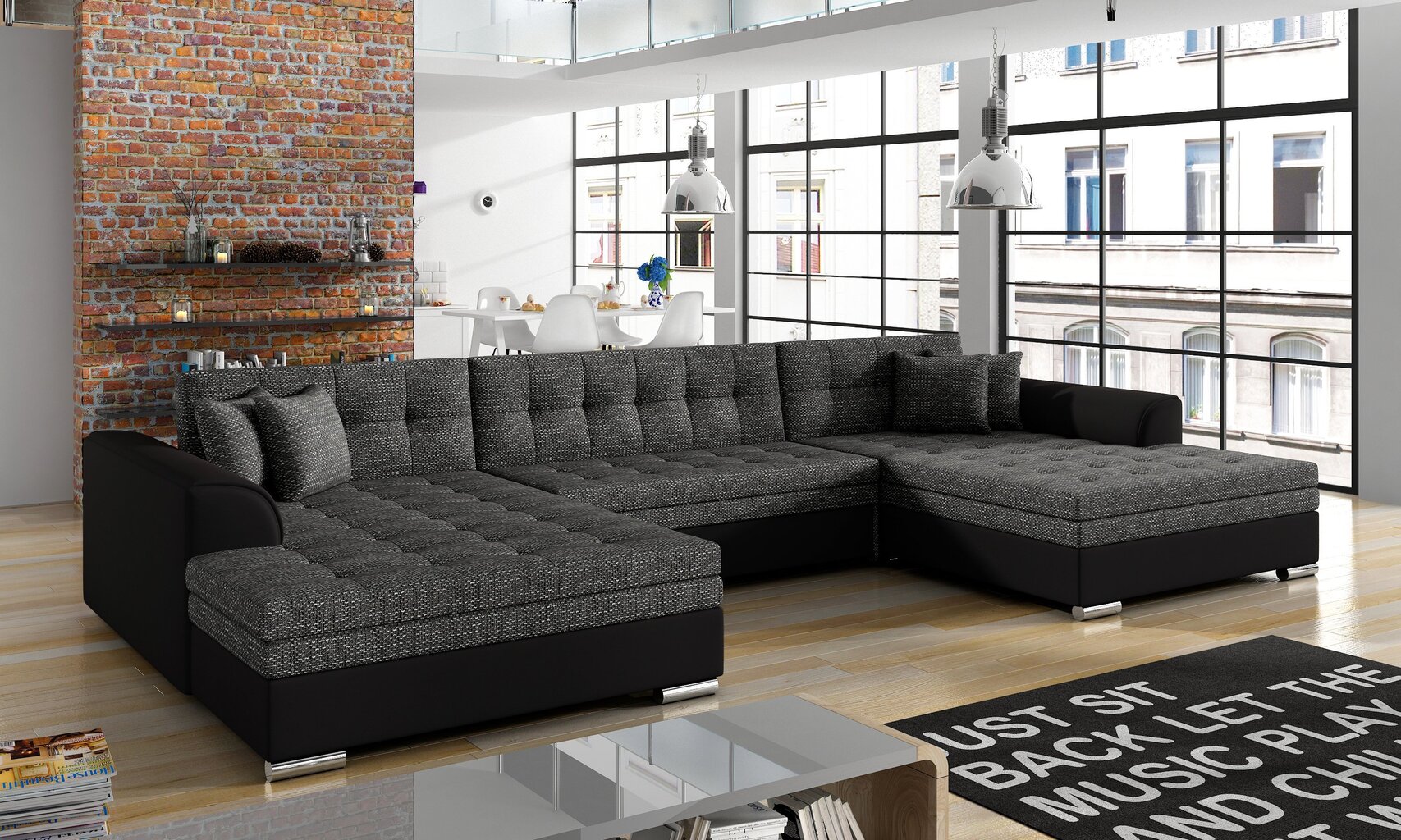 Универсальный мягкий угловой диван Vento, черный/серый цена
