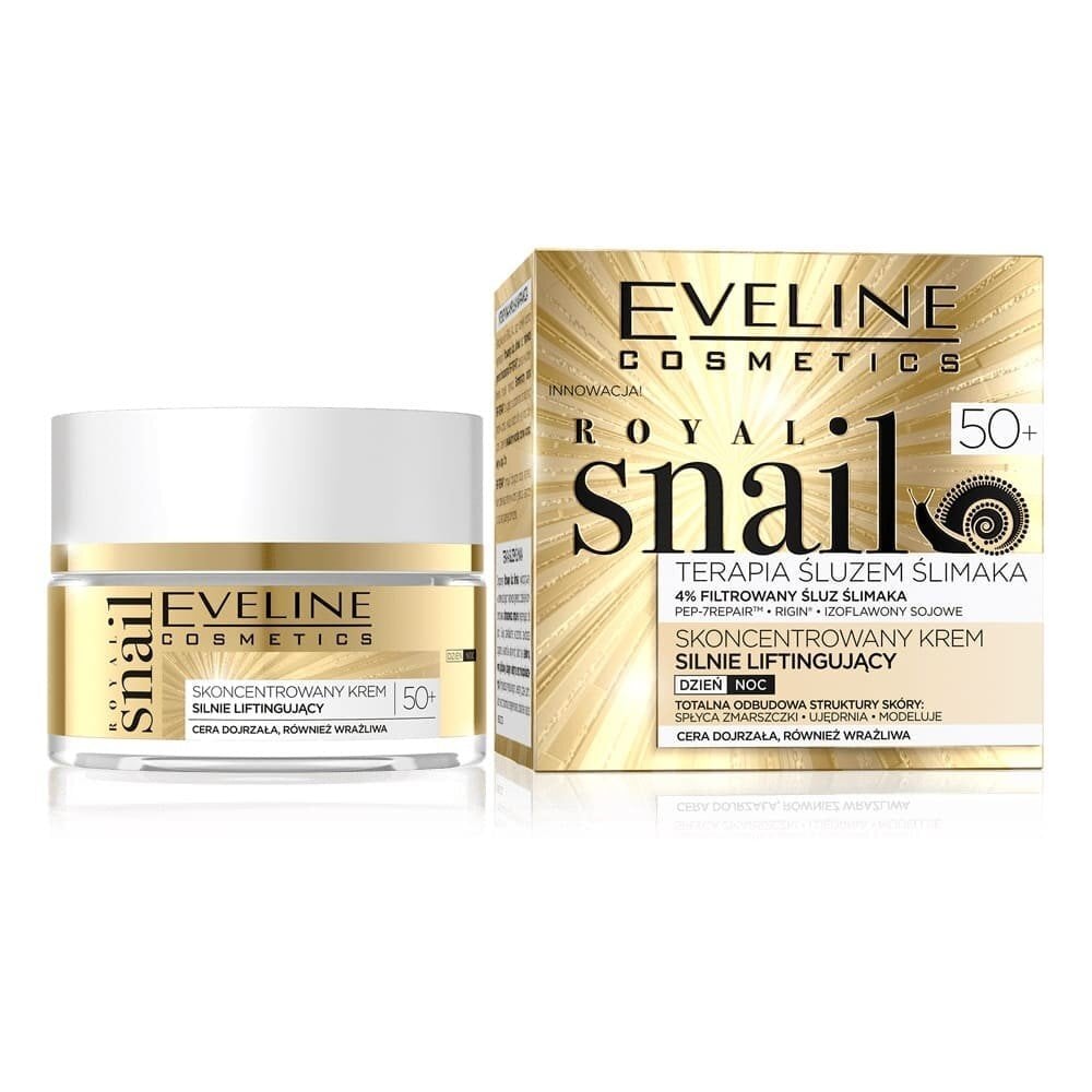 Atjaunojošs dienas un nakts sejas krēms ar gliemežu gļotām Eveline Cosmetics Royal Snail 50+ 50 ml cena un informācija | Sejas krēmi | 220.lv