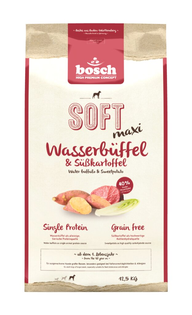 Bosch Pet Food Plus SOFT MAXI Water Buffalo & Sweetpotato 12,5kg cena un informācija | Sausā barība suņiem | 220.lv