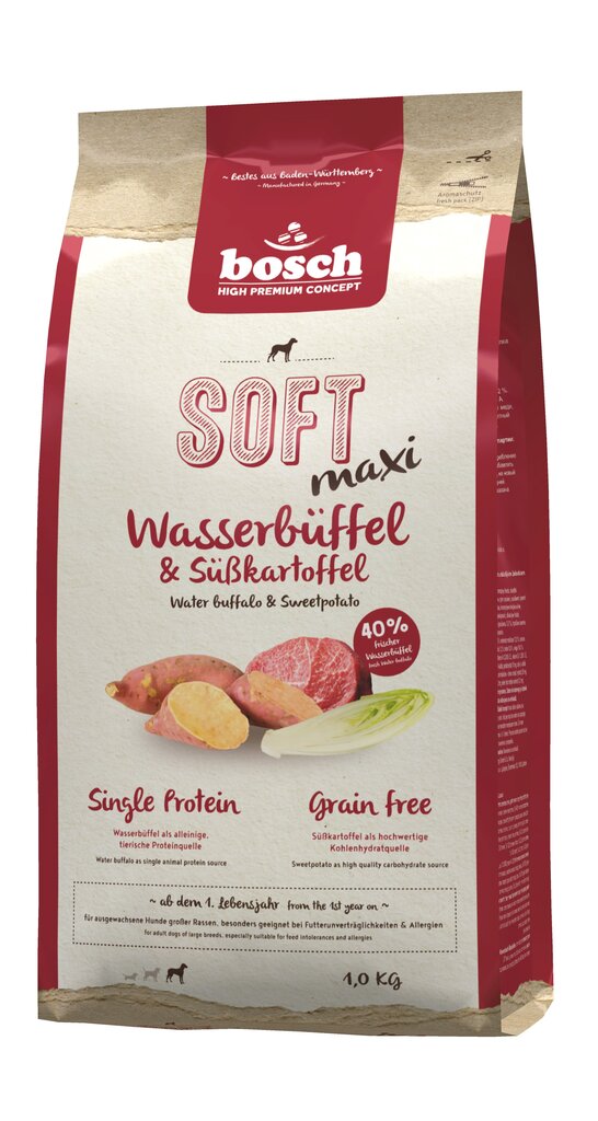 Bosch Pet Food Plus SOFT MAXI Water Buffalo & Sweetpotato 1kg cena un informācija | Sausā barība suņiem | 220.lv