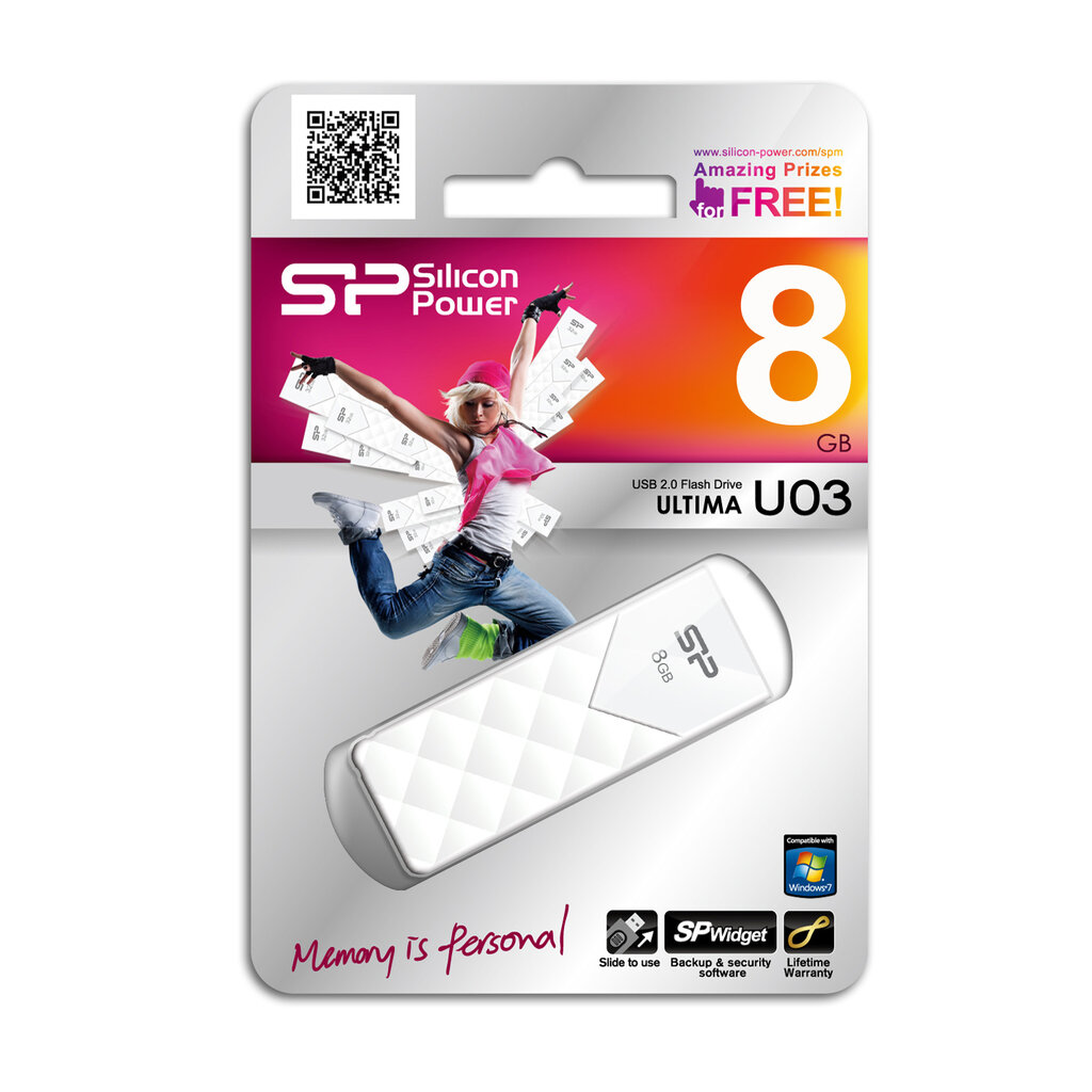 Silicon Power zibatmiņa 8GB Ultima U03, balta cena un informācija | USB Atmiņas kartes | 220.lv