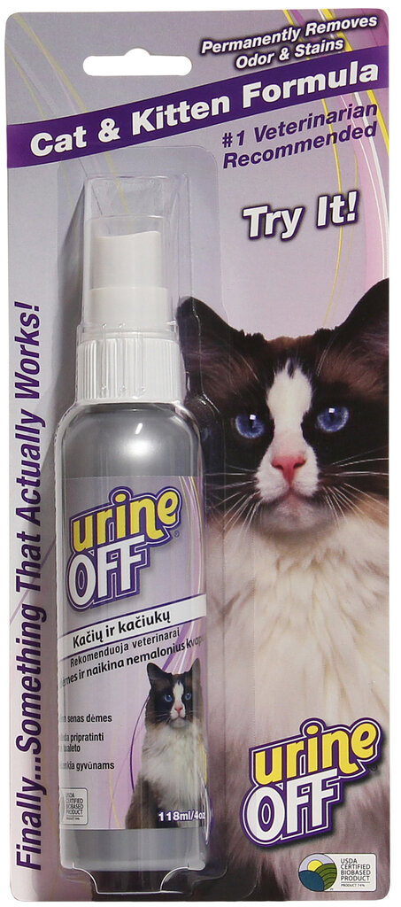 Urine Off aerosols kaķu urīna smakas un traipu likvidēšanai, 118 ml цена и информация | Kopšanas līdzekļi dzīvniekiem | 220.lv