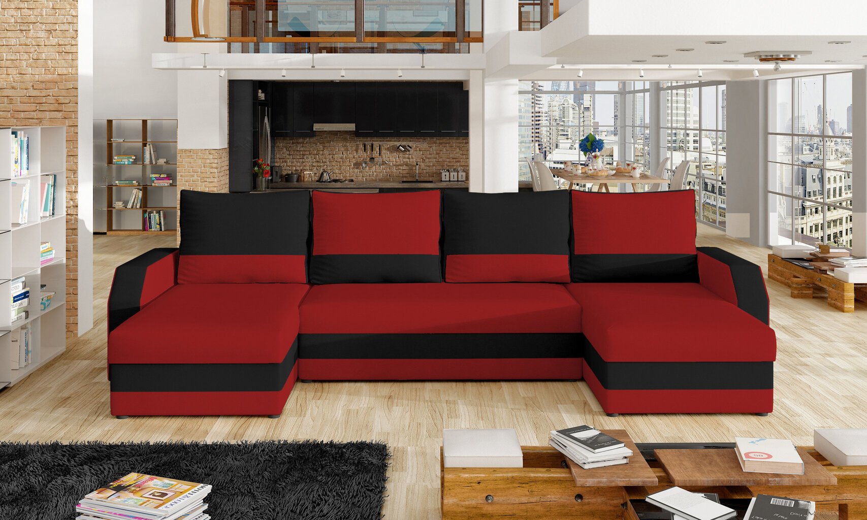 Universāls mīkstais stūra dīvāns Marion, sarkans/melns цена и информация | Stūra dīvāni | 220.lv