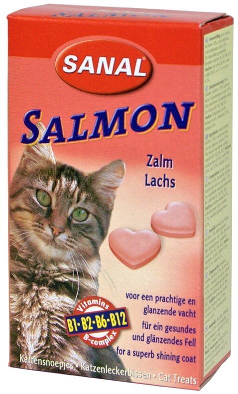 Kaķu barības piedeva ar lašu tabletēm SANAL Salmon, 85 tabletes cena un informācija | Vitamīni, uztura bagātinātāji, pretparazītu līdzekļi kaķiem | 220.lv