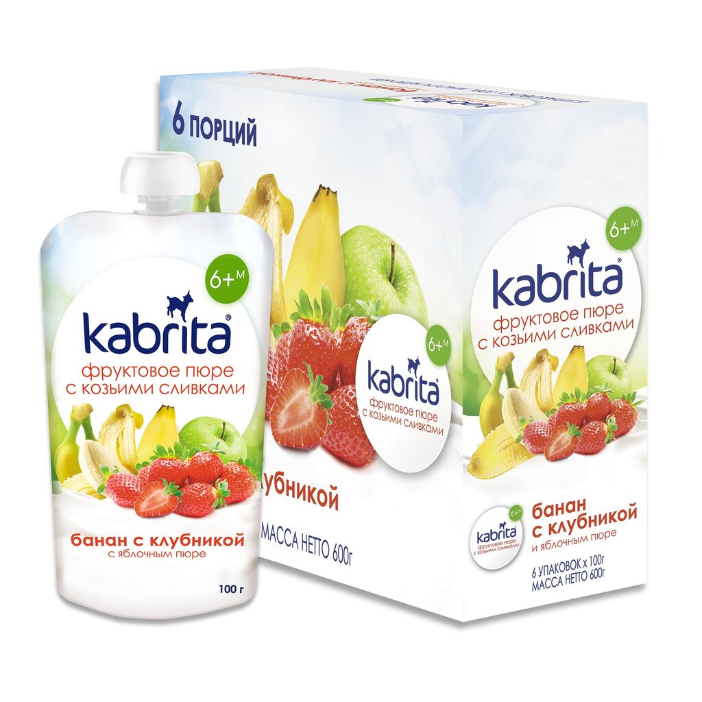 Kabrita Ābolu-banānu-zemeņu biezenis Kabrita ar kazas piena krēmu, no 6 mēn., 100 g x6 kastē цена и информация | Biezeņi | 220.lv