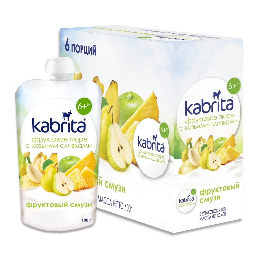 Kabrita Augļu biezenis Kabrita ar kazas piena krēmu, no 6 mēn., 100 g x6 kastē цена и информация | Biezeņi | 220.lv