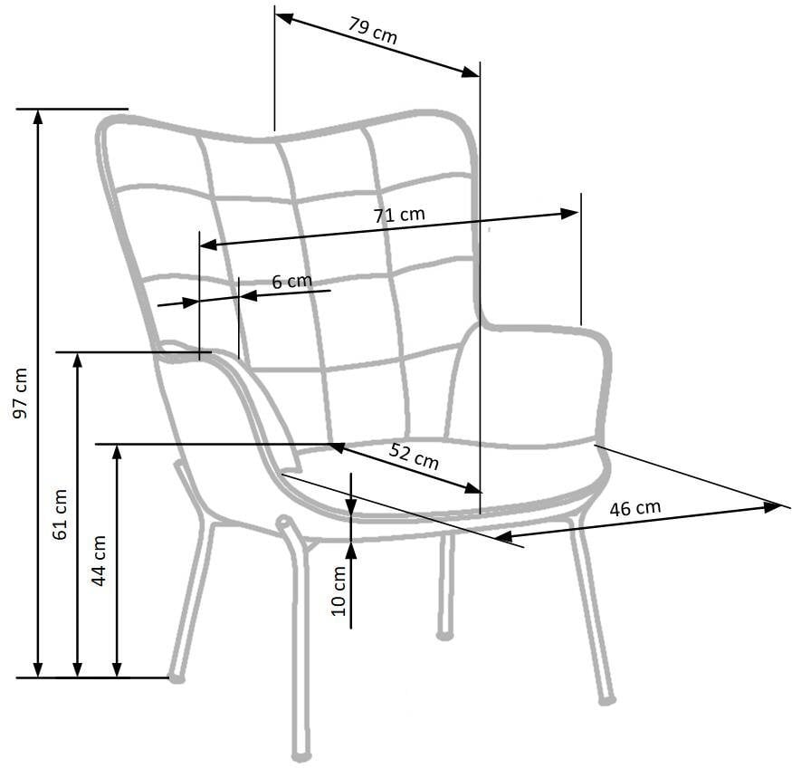 Klubkrēsls Castel, pelēks/melns cena un informācija | Atpūtas krēsli | 220.lv