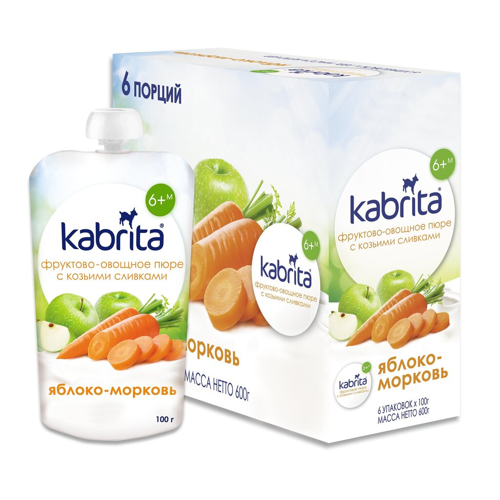 Kabrita Ābolu-burkānu biezenis Kabrita ar kazas piena krēmu, no 6 mēn., 100 g x6 kastē цена и информация | Biezeņi | 220.lv