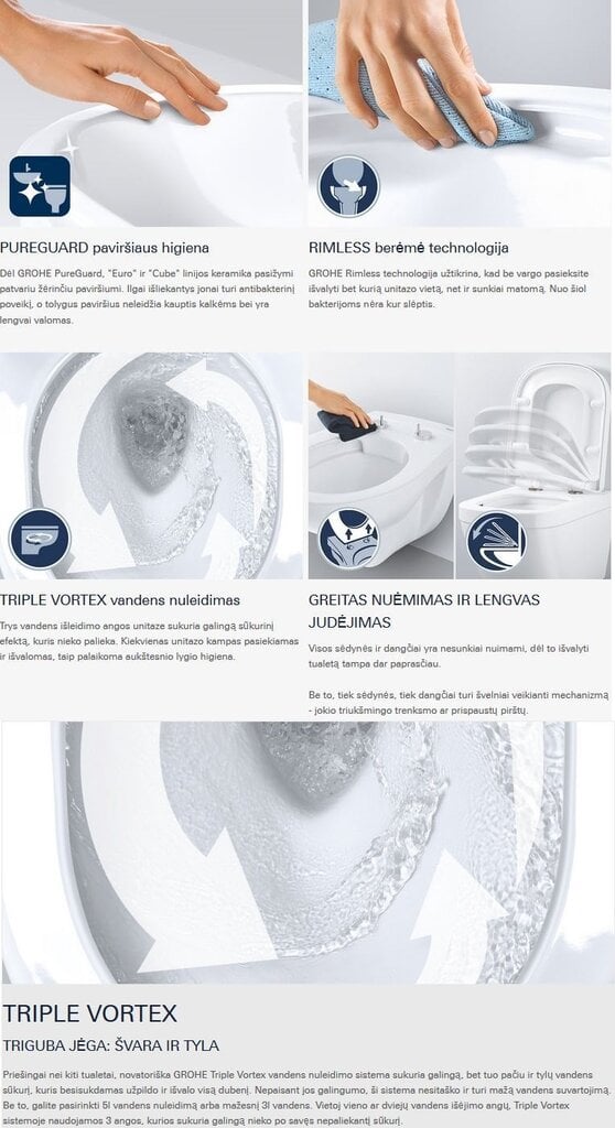 GROHE Euro Ceramic brīvi stāvošs WC komplekts, bezrāmja, ar Triple Vortex nolaišanas mehānismu, balts, 39462000 цена и информация | Tualetes podi | 220.lv