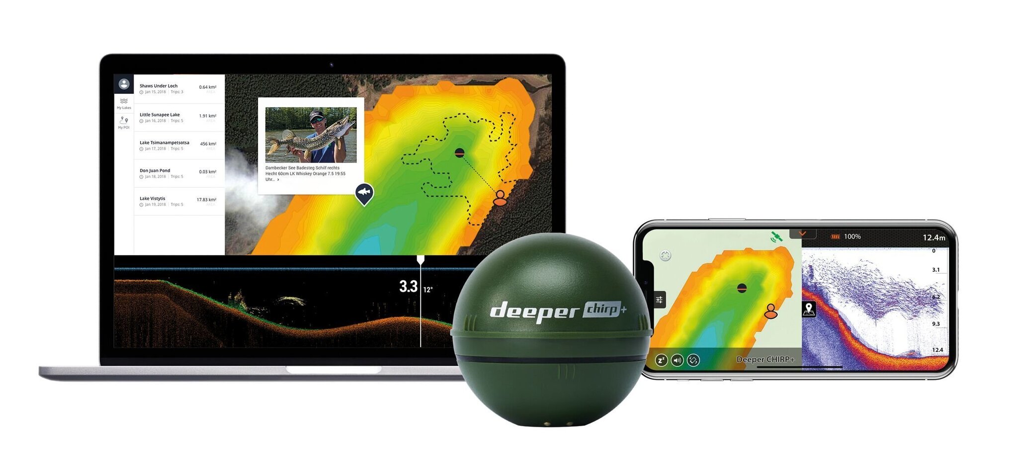 Sonārs Deeper Smart Sonar CHIRP+ ar Wi-Fi un GPS, ar 3 stariem cena un informācija | Smart ierīces un piederumi | 220.lv