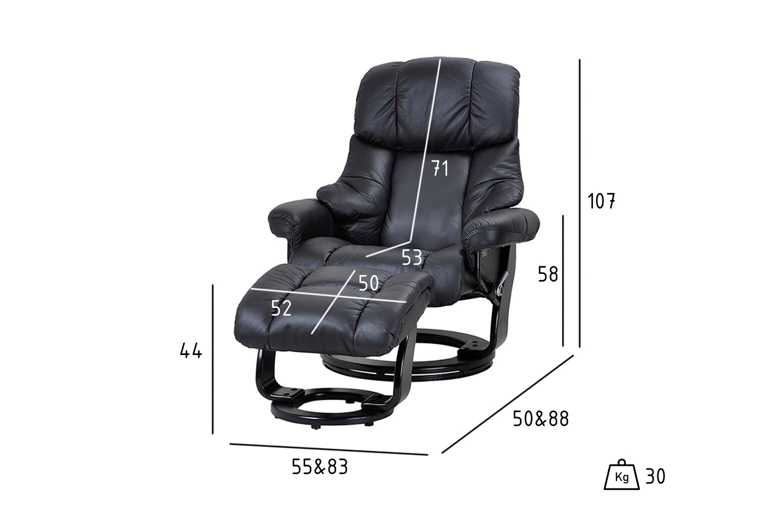 Krēsls ar kāju balstu FurnHouse Crown, melns cena un informācija | Atpūtas krēsli | 220.lv