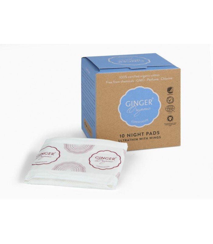 Nakts higiēnas paketes Ginger Organic 10 gab. cena un informācija | Tamponi, higiēniskās paketes, ieliktnīši | 220.lv